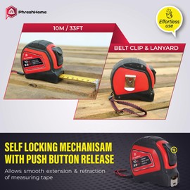 Tape Measure 10m 33ft, Retractable Measuring Tape, Auto-Lock, Extra Wide 25mm with Metal Belt Clip