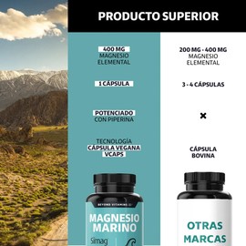 Beyond Vitamins Magnesio Marino Natural Simag - Potenciado Con Piperina - Magnesio Complex - Magnesium Marine - Vitaminas Mujer  Hombre Magnesio