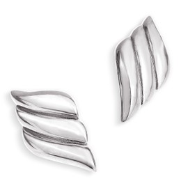 Frigotine Chunky Silver Large Feather Stud Earrings for Women, Trendy Statement Vintage Wing Textured Lightweight Hypoallergenic Earing Prom Fashion Jewelry Gift