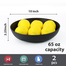 Wrova Wheat Straw Salad Bowls,65oz Unbreakable Wide and Shallow Dinner Bowls Set of 2,Microwave Safe Reusable Plastic Salad Bowls for Kids, Adults,Salad,Camping,RV.Black and White