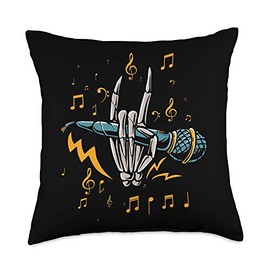 Karaoke Bar Singing Party Skeleton Microphone Music Gift Throw Pillow