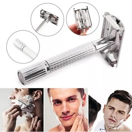 Rastrillo Clásico Apertura De Mariposa Acero Inoxidable Con estuche 50 Navajas y Cepillo