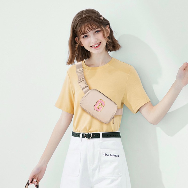 Gitus Fanny Pack, G, Initial Letter Patch Belt Bag
