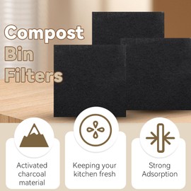 Biaungdo 12 Pack 5 Inch Sqaure Charcoal Filter Replacements, Black Kitchen Compost Bin Filters for Countertop Square Carbon Filter Bin Pail Replacement