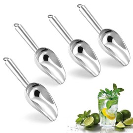 Herogo 3oz Mini ice Scoop Set of 4, Small Stainless Steel Scooper for Candy/Flour/Bean/Pet Food/ Ice Cube, Metal Utility Scoops for Kitchen Bar Party Wedding, Dishwasher Safe & Heavy Duty