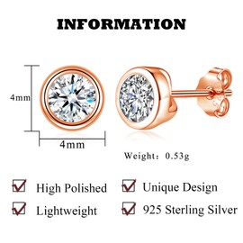 Bewenda Earrings Silver 925 Stud Earrings, 925 Sterling Silver Stud Earrings for Women Girls, Hypoallergenic Round Stud Earrings with Cubic Zirconia, 4/5/6 mm Small Sleeping Cartilage Stud Earrings