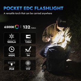 WUBEN E7 1800 Lumen Rechargeable Mini Flashlight with Magnet - Super Bright 6 Modes EDC Flashlight, Typ-C Rechargeable LED; IP68 Pocket Flashlight for Headlamp Use, Rescue, Camping