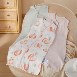 TILLYOU Baby Sleep Sack 0-6 Months 0.5 Tog Cotton Wearable Blanket for Baby, 3 Pack Infant Sleeping Sack with 2-Way Zipper, Pink Peach