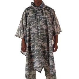 Rothco Tactical Waterproof Rain Poncho Camo Ripstop Military Hooded Body Cover - ACU Digital Camouflage