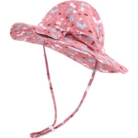 XYIYI Red Animal Baby Girls Sun Hat Toddler Sun Protection Beach Hats Kids Wide Brim Visor Cap with Adjustable Chin Strap for 2-5 Years