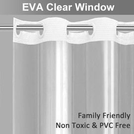 No Hook Shower Curtain and Liner Set,White Hotel Waffle Shower Curtain for Bathroom 75" L x 72" W EVA Clear Sheer Window