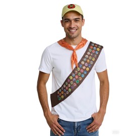 FIVECOSER Adult Scouts Wilderness Explorer Adventure Costume Movie Up Hat with Sash & Neckchief