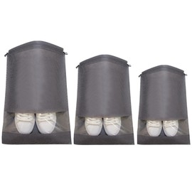 12pcs Travel Shoe Bags with Drawstring Portable Shoe Bags for Travel Non-Woven Fabric Shoe Storage Bag 3 Different Sizes Clear Window Shoes Pouch Packing Organizers for Men and Women (grey)