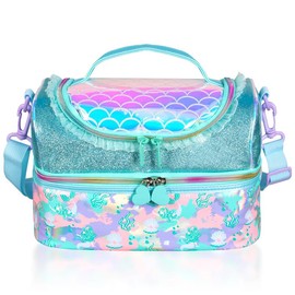 Double Decker Insulated Lunch Bags Tote  Cooler lunch bag  with Adjustable Strap，Kitchen Accessories for Picnic, Party and Travel ，lunch  bags a birthday present，jansport pink bow clear - Colour: Mermaid