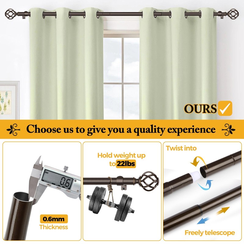 Bronze Curtain Rods for Windows 48 to 84 Inch, USFOOK