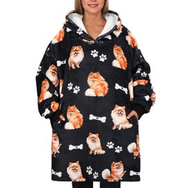 Huglanket Pomeranian Gifts, Wearable Blanket Hoodie with Unique Pattern, Christmas Birthday Gifts for Pomeranian Lovers - Black