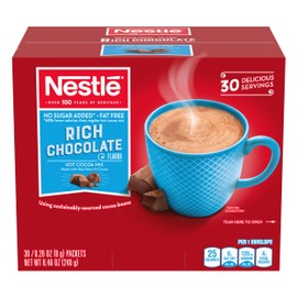 Nestle Hot Chocolate Packets, Hot Cocoa Mix, No Sugar Added and Fat Free, Bulk Pack, 0.28 oz Packet (Pack of 30)