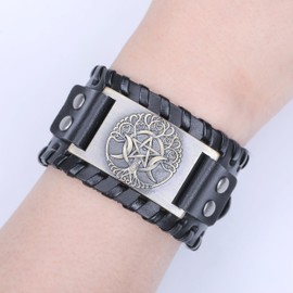 TEAMER - Silver Alloy Leather Bracelet Cuff Unisex Modern, Unit size, Leather, No information