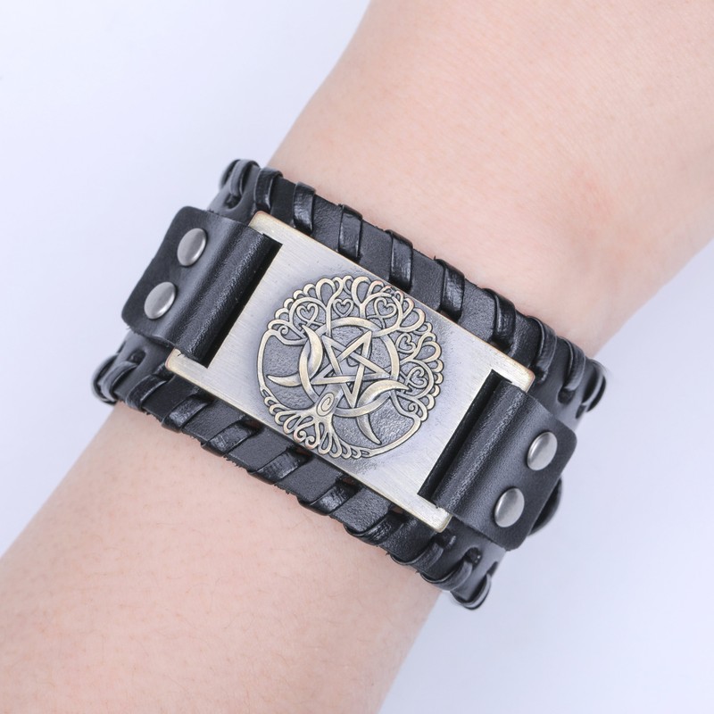 TEAMER - Silver Alloy Leather Bracelet Cuff Unisex Modern, Unit