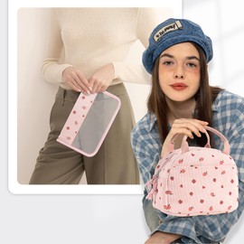 YOOLIFE Insulated Lunch Bag for Women Men Large Reusable Lunch Box Adult Corduroy Portable Cooler Tote Bags for Work Picnic Pink Strawberry