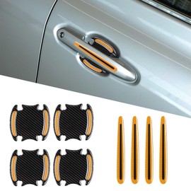 QZTYTY 8PCS Car Door Handle Protector Reflective Sticker, Vehicle Door Stickers, 3D Carbon Fiber Universal Door Handle Scratch Protector Cover, Auto Door Handle Protective Film for Cars (Yellow)