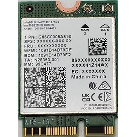 Intel Killer BE200 1750x & BT 5.4 Wi-Fi 7 Card with M.2. pcie Key E Interface for Processors Single Pack. Ultra Low Latency Ideal for Gaming.