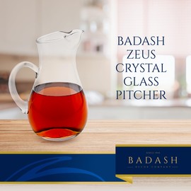 Badash Zeus Crystal Glass Pitcher with Classic Handle and Pinched Spout - 36 oz, 10" Tall
