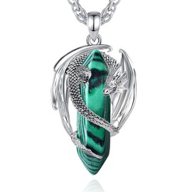 CELESTIA Malachite Dragon Necklace - Healing Crystal Pendant Spiritual Gift Green Crystal Gemstone Jewelry Amuleto de Proteccion