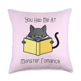The Cozy Mystery Company You Had Me at Monster Romance | Cute Cat Cozy Mystery Throw Pillow, 18x18, Multicolor