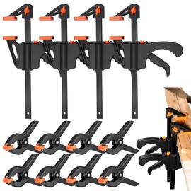 Kit 12 Piezas Prensas Carpinteria(4in) Y Acortar,Incluir 4 Sargento Carpinteria Y 8 Abrazaderas F para Carpintería,Para Herramientas Carpinteria, Sargentos para Carpintería,Fondos y Fotografía