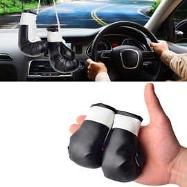 OFFWEGO Mini Boxing Gloves Car Mirror Hanging Decor Interior Accessories - Black Mini Cute Glove Ornament Display for Car or Home for Lucky Hanging, 2Pcs