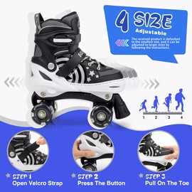 SULIFEEL Rainbow Unicorn 4 Size Adjustable Light up Roller Skates for Girls Boys for Kids (E Black, Medium - Big Kid)