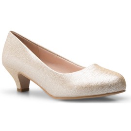 Olivia K Womens Classic Closed Toe Kitten Heel Pumps | Dress, Work, Party Low Heeled (7.5, Champagne Glitter, Numeric_7_Point_5)