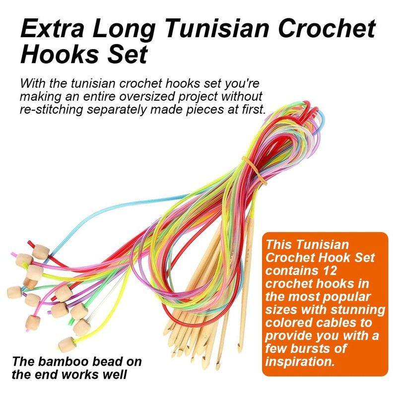 VIVIIHOO Tunisian Crochet Hooks Set with Rope, 11 Pieces, Aluminium