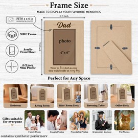 Dad Memorial Picture Frame Holds 4 x 6 Photo, Rustic Wooden Tabletop Keepsake with Sympathy Quote, In Loving Memory Gift for Loss of Father