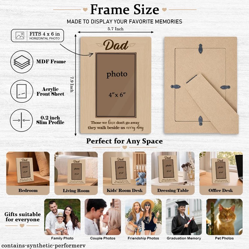Dad Memorial Picture Frame Holds 4 x 6 Photo, Rustic