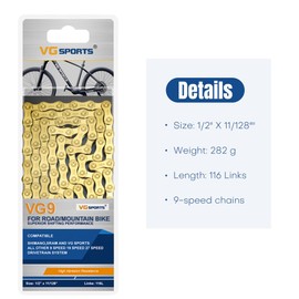 Bicycle Chains Bicycle Chain 9 Speed 116 Unisex Gold for MTB, Street, Running