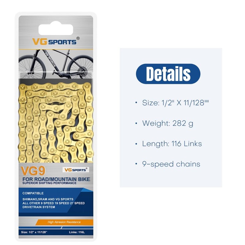 Bicycle Chains Bicycle Chain 9 Speed 116 Unisex Gold for