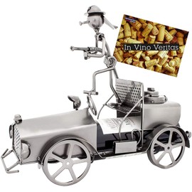 BRUBAKER Wine Bottle Holder - Firefighter on Fire Engine - Table Top Metal Sculpture - Greeting Card