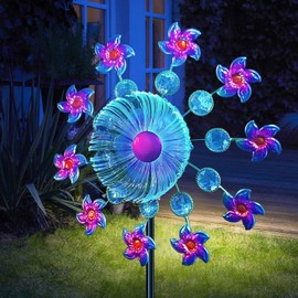 40" Solar Flower Gem Wind Spinners Garden Stake, Solar Wind Sculpture Yard Art Decorations for Lawn,Patio&Yard & Garden Decor, Metal Whirligigs Wind Spinners Outdoor