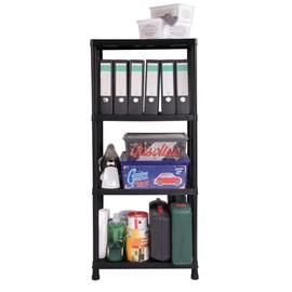 RILOOP Household Shelving Unit Plastic Shelving Unit Cellar Shelf Camping Shelving Unit Black 4 Shelves