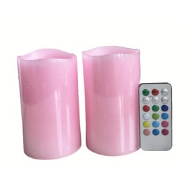 Adoria Pink Flameless Candles Set 2-Real Wax Pillar Candles Battery with Rose Scented, Dia3 XH5“-Multi Function Remote and Timer for Color Changing, Flickering, Home Decor.Camping,Party