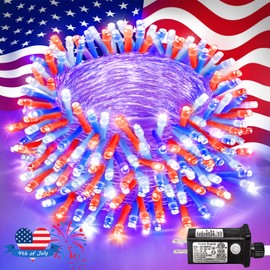 Einiiya 4th of July Decorations Outdoor Red White and Blue Lights, 82FT 250 LED 4th of July Lights Connectable Patriotic String Light Plug in for Memorial Day Independence Day Decorations