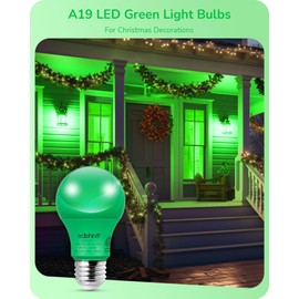 EDISHINE Christmas Green Light Bulb, A19 LED Light Bulb 60W Equivalent, E26 Medium Base, 9W, Green Lights Bulb for Christmas Decoration, Porch, Garden, Non-dimmable, ETL Listed, 4 Pack