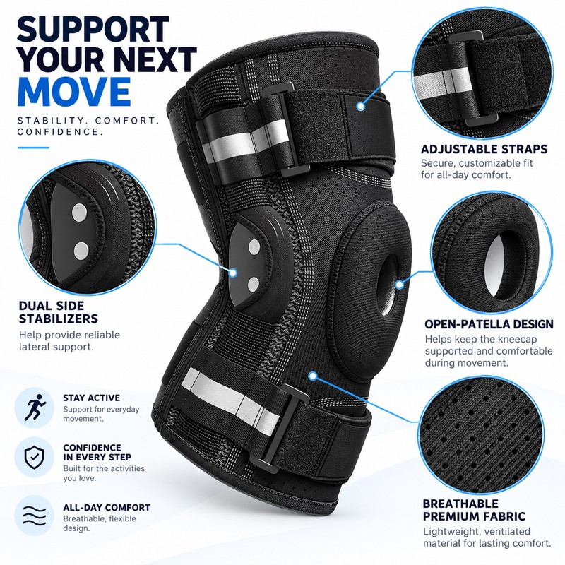 Hinged Knee Brace for Daily & Sports Support – Adjustable