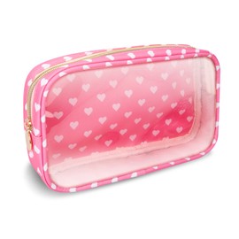 UIXIZQ - Bolsa de maquillaje de nailon transparente, bolsa de viaje, neceser, bolsas de cosméticos con cierre, organizador de maquillaje, tamaño pequeño, grande para mujeres y niñas, Rosado Heart, Pequeño