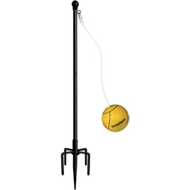 Tetherball Set with Ball & Rope for Outdoor Backyard, Adjustable Tether Ball Pole with Reinforced 5-Prong Base for Playground, Outside Ball Games Sports for Kids & Adults, Black