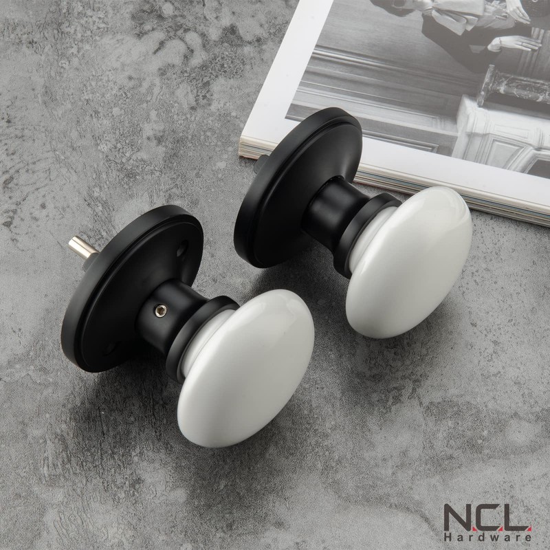 NCL White Door Knobs, Keyless Door Handles, Porcelain Door Levers,