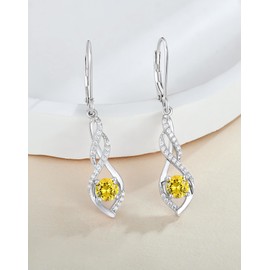 Guesma Yellow Topaz Infinity Dangle Earrings - Solid Sterling Silver Drop Earring for Women Round Created Birthstone Leverback Earrings Jewelry for Her