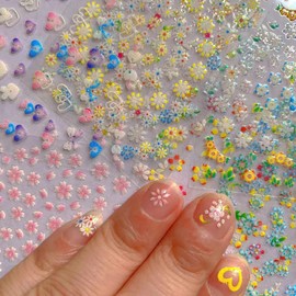 30 Sheets Spring Nail Art Stickers Cute Floral Nail Stickers Colorful Flowers Nail Decals Holiday Stickers for Nails Art Design 3D Self Adhesive Nail Art Supplies for Women Girls Manicure Decorations